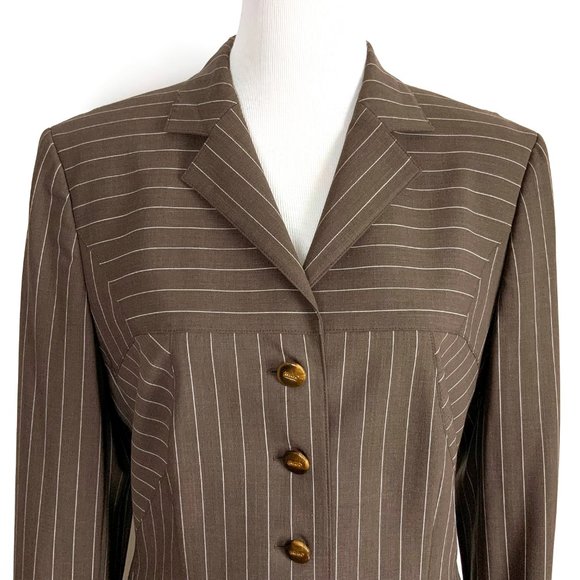 ESCADA Pinstripe Brown Wool Suit Blazer & Skirt Career Business Sz 42-44 (8-10) - Picture 6 of 16